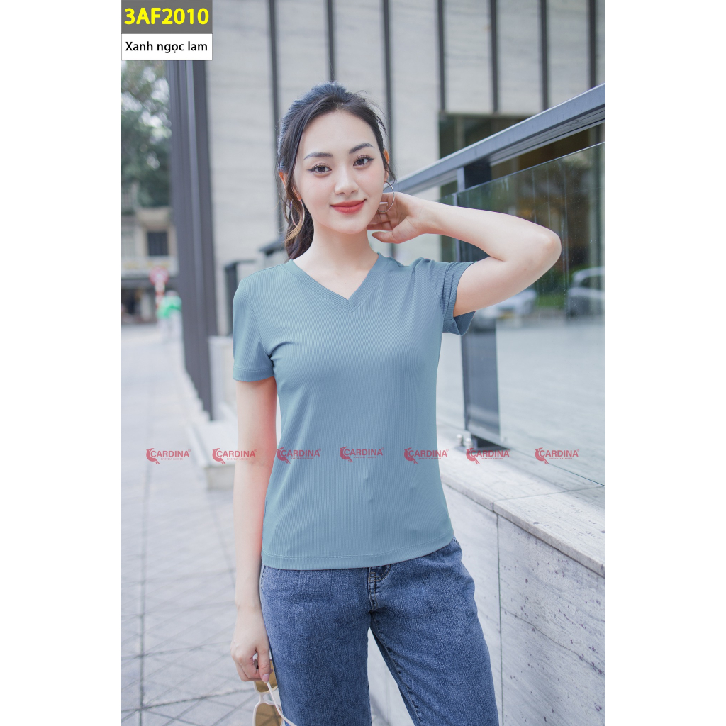 Áo thun nữ CARDINA cao cấp chất tăm lạnh mềm mịn cổ tim tay cộc kiểu dáng basic màu dễ mặc dễ phối đồ 3AF20