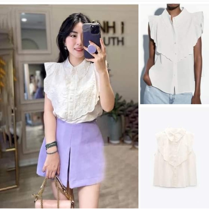 Áo Zara xuất xịn Áo sơ mi phối bèo ( KÈM ẢNH THẬT )