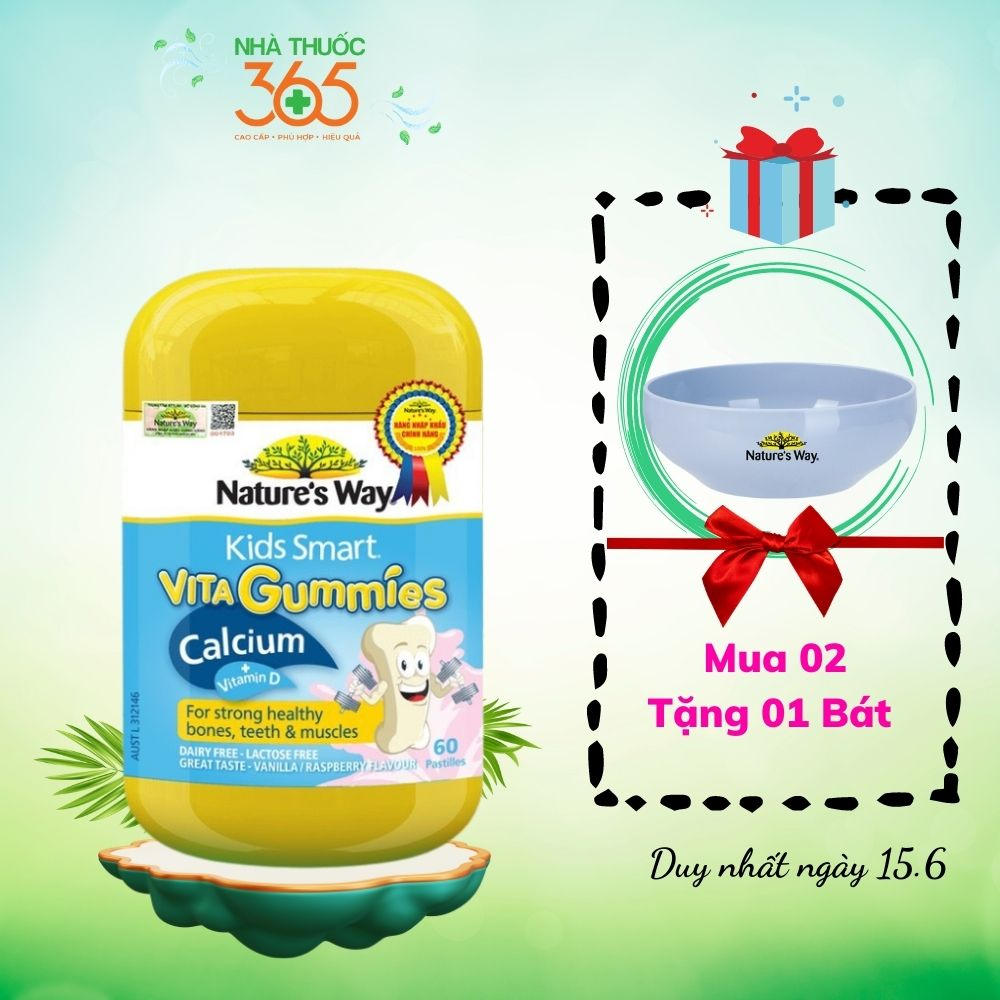 Kẹo Dẻo Canxi Cho Bé Nature’s Way Kids Smart Vita Gummies Calcium + Vitamin D - Hộp 60 Viên