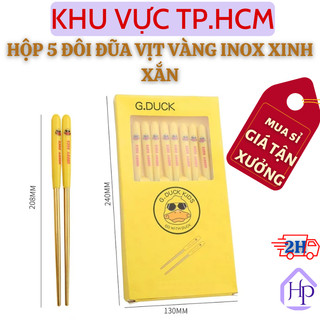 Hộp 5 đôi đũa vịt vàng ngộ nghĩnh dễ thương, set 5 đôi đũa ăn cơm in hình con vịt kèm hộp đựng sang trọng đẹp mắt