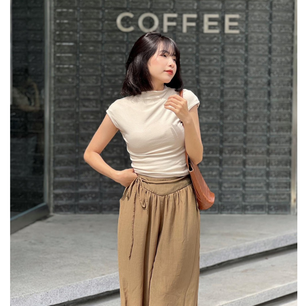 Áo croptop rút lưng dáng cổ lọ tay hến Heppy - Áo thun zip kiểu rút thân sau _Aothunzip00152_P0K12