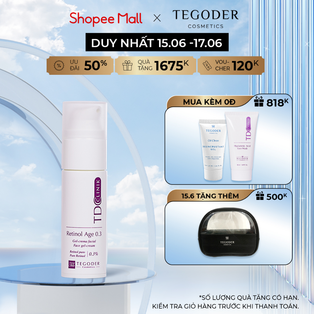 Kem chống lão hoá tái tạo da 0,3% retinol tinh khiết Tegoder Clinik-Retinol age 30 ml mã 0801