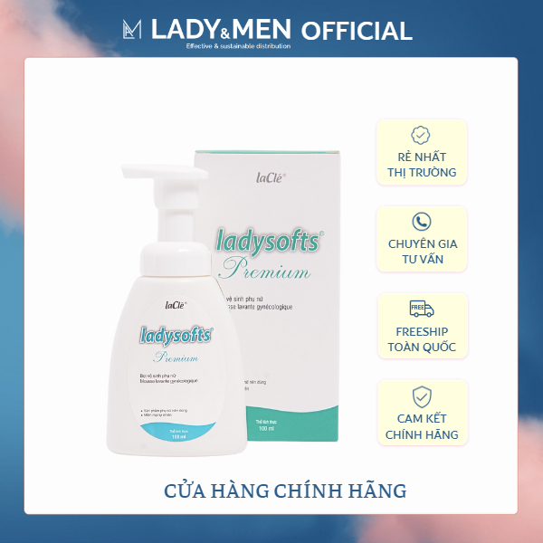 Bọt rửa phụ khoa phụ nữ Ladysofts Premium Laclé 100ml hỗ trợ dưỡng ẩm, làm sạch, cân bằng pH - Lady & Men Viet Nam