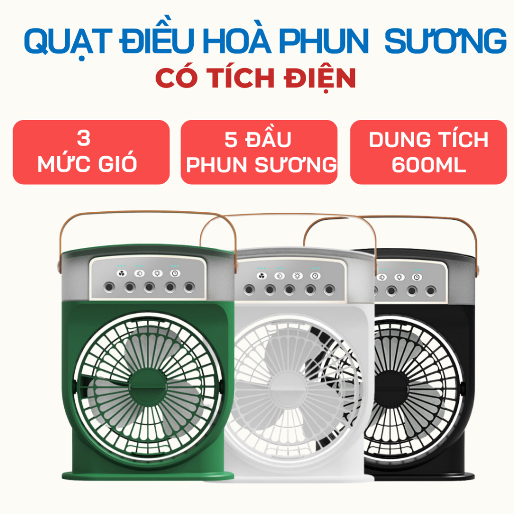 Quạt Điều Hòa Phun Sương Hơi Nước Mini Để Bàn 3 Chế Độ Tích Hợp Led, Chế Độ Hẹn Giờ Sử Dụng Cổng Sạc USB