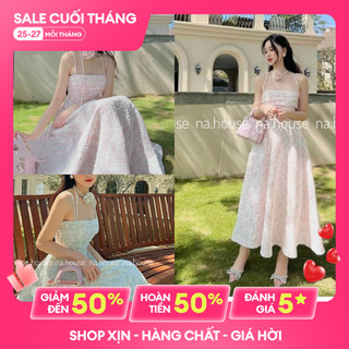ĐẦM MIDI HAI DÂY HAI LỚP CÓ ĐỆM NGỰC CHẤT GẤM XỐP 2S DÁNG DÀI KÈM CHOKER HOA THIẾT KẾ ĐẸP SANG TRỌNG_SB70