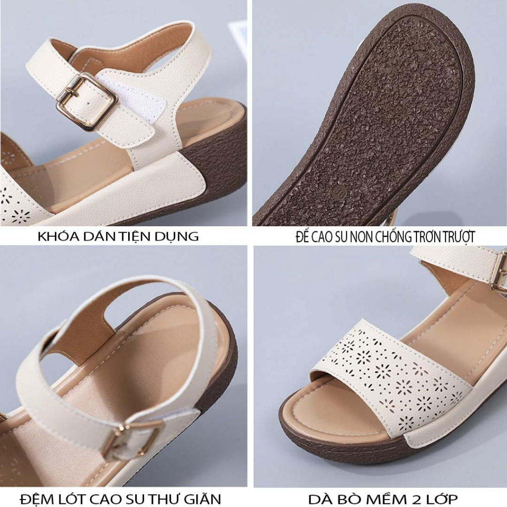 Sandal nữ da bò đế bằng 5cm HT.NeO , Giày quai hậu nữ 1 bản  quai ngang tiện lợi phong cách mùa hè thoáng mát 2329