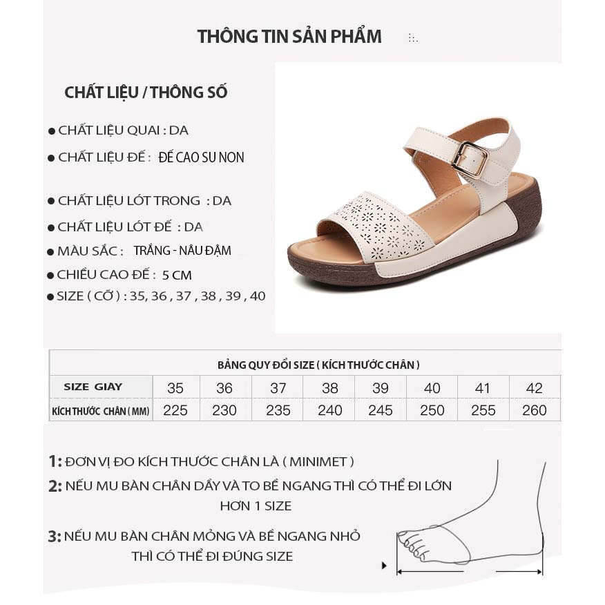 Sandal nữ da bò đế bằng 5cm HT.NeO , Giày quai hậu nữ 1 bản  quai ngang tiện lợi phong cách mùa hè thoáng mát 2329