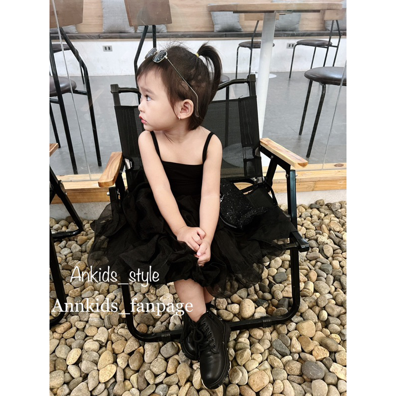 Đầm 2 dây đen đi tiệc tầng xoè bé gái cao cấp #Annkidbox