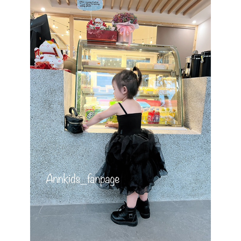 Đầm 2 dây đen đi tiệc tầng xoè bé gái cao cấp #Annkidbox