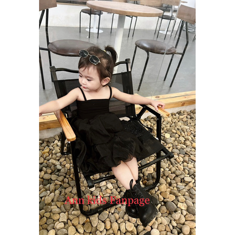 Đầm 2 dây đen đi tiệc tầng xoè bé gái cao cấp #Annkidbox