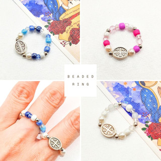 Nhẫn hạt nhiều màu Mix Colorful Beads Blessing Ring đính charm thánh giá handmade MOONGEM, phụ kiện quà tặng Công Giáo