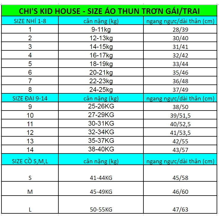 ÁO THUN TRƠN UNISEX THUN COTTON 2 CHIỀU CHO BÉ SIÊU MỀM MÁT 9-55KG