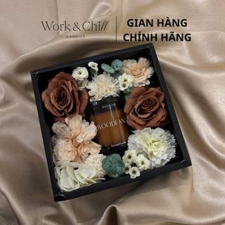 Hộp hoa lụa quà tặng đựng nến thơm thương hiệu Work & Chill