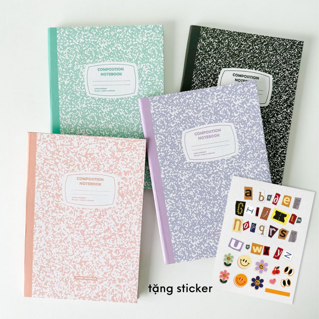 [TẶNG STICKER] Vở 200 300 500 trang bìa cứng vở kẻ ngang chấm dot grid vở ô ly Crabit - Composition 