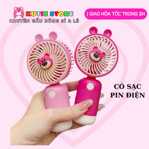 QUẠT GẤU DÂU MINI CẦM TAY CÓ SẠC