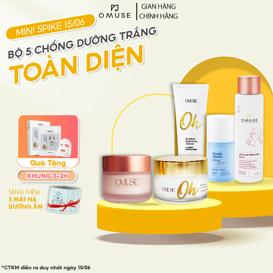 Bộ 5 sản phẩm dưỡng da toàn diện OMUSE giúp dưỡng trắng phù hợp với da dầu và hỗn hợp thiên dầu