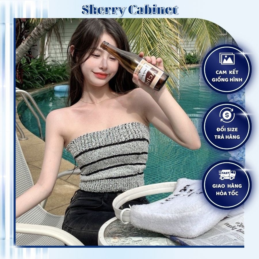 Áo quây áo ống dệt kim họa tiết kẻ sọc ngang không tay sợi lông phong cách trẻ trung