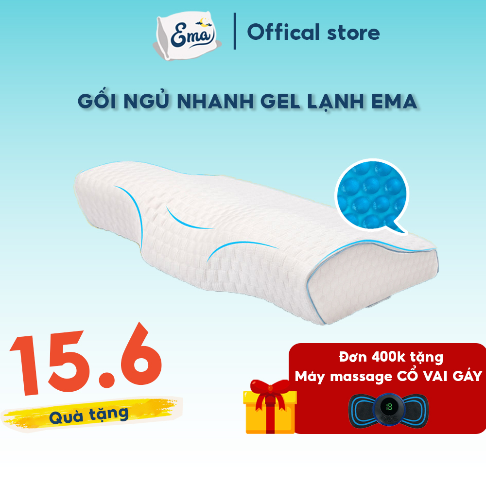 Gối ngủ nhanh có Gel lạnh EMA - Hỗ trợ ngủ nhanh, chống ngáy, đau mỏi cổ vai gáy