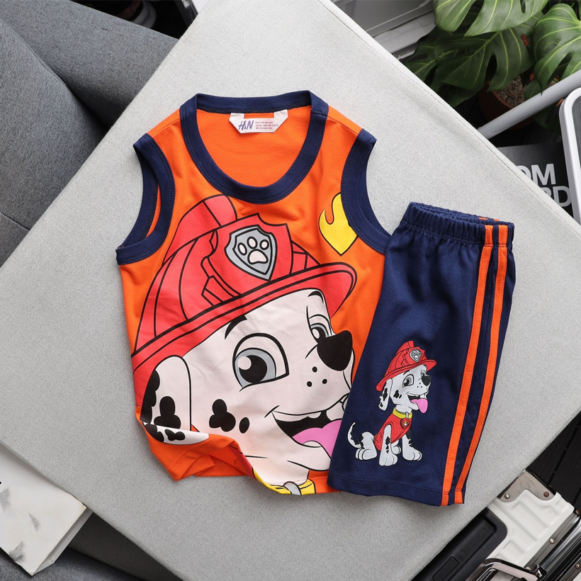 Đồ bộ ba lỗ cho bé trai H&M, áo thun bé trai chất liệu cotton mềm mại, co dãn , thoáng mát cho bé từ 12-24 kg