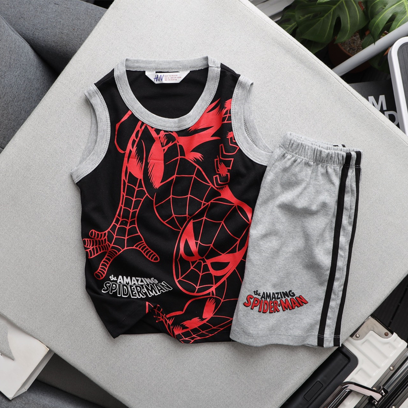 Đồ bộ ba lỗ cho bé trai H&M, áo thun bé trai chất liệu cotton mềm mại, co dãn , thoáng mát cho bé từ 12-24 kg