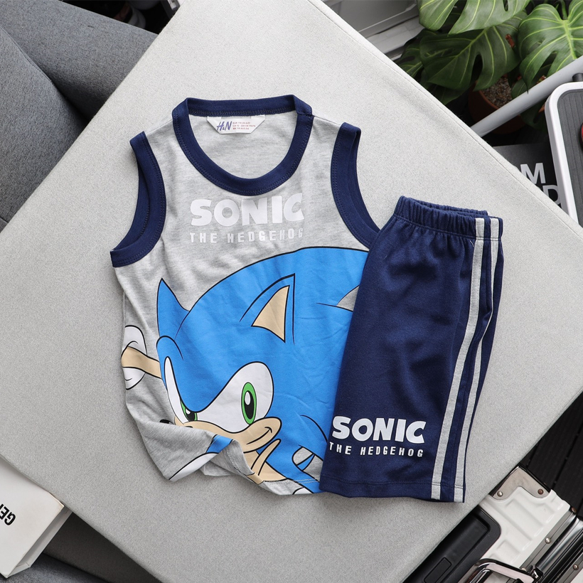 Đồ bộ ba lỗ cho bé trai H&M, áo thun bé trai chất liệu cotton mềm mại, co dãn , thoáng mát cho bé từ 12-24 kg