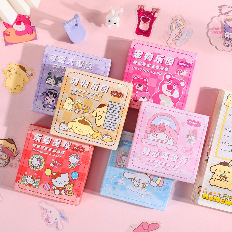 Hộp quà 100 sticker PVC Sanrio dễ thương