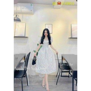 Đầm bánh bèo tay phồng,đầm maxi dáng dài xòe đi biển,đầm đi chơi dự tiệc ôm eo đính nút sang chảnh
