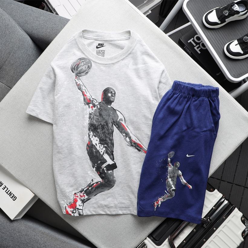 Đồ bộ bé trai logo Nike, quần áo cộc tay chất vải xịn, thấm hút mồ hôi từ 30-65 kg