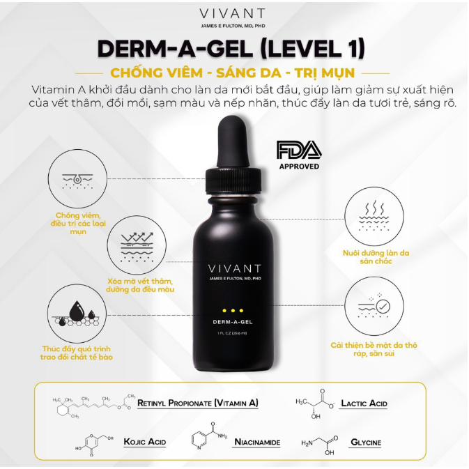 Tinh Chất Vivant Derm-A-Gel Chống Lão Hóa, Giảm Mụn, Làm Đều Màu Da 30ml