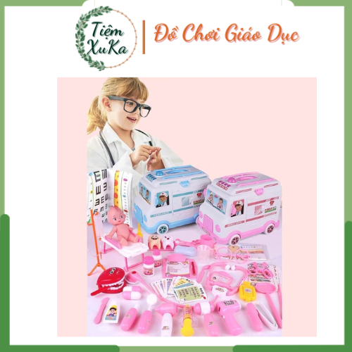 Đồ chơi bác sĩ trẻ em Xe Cứu Thương có đèn, nhạc kèm 30 chi tiết nhập vai bác sĩ cho bé 2 - 6 tuổi