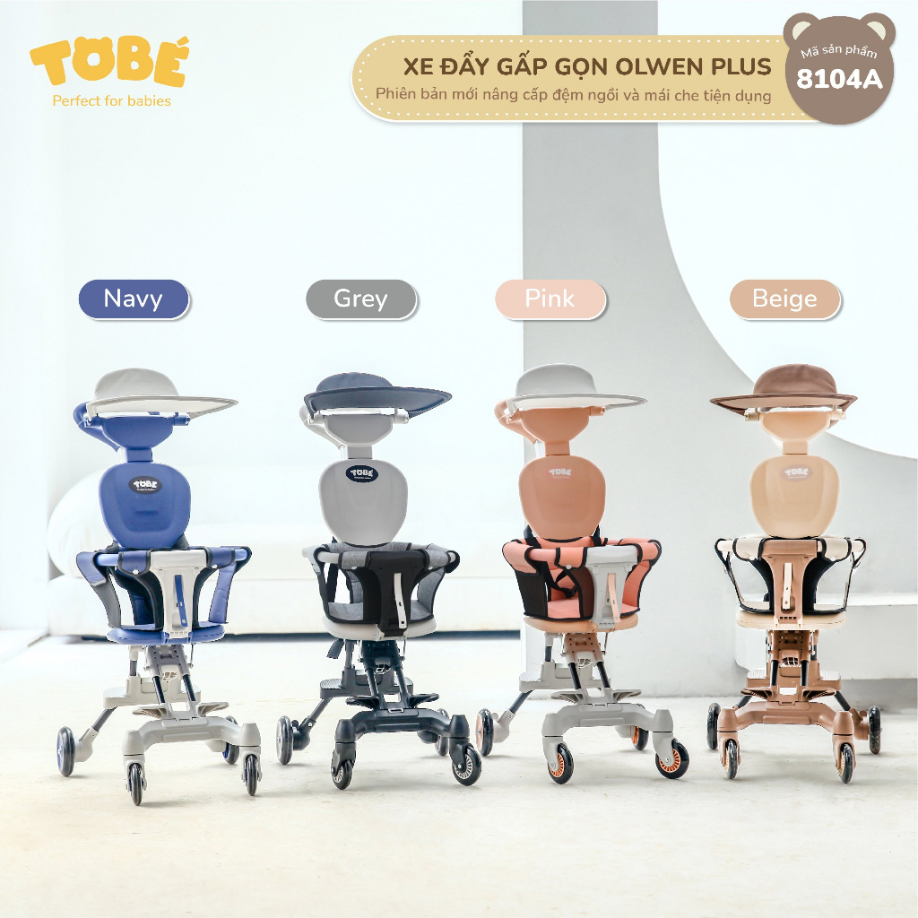 Xe Đẩy Gấp Gọn Và Đảo Chiều Cho Bé OLWEN PLUS TOBÉ 8104A Có Đệm Ngồi Và Mái Che  - Mom and Home