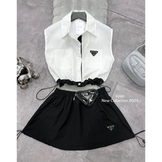 Set Áo Sơmi Dây Rút Mix Chân Váy P.r.a.d.a