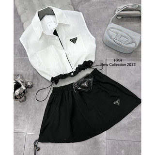 Set Áo Sơmi Dây Rút Mix Chân Váy P.r.a.d.a