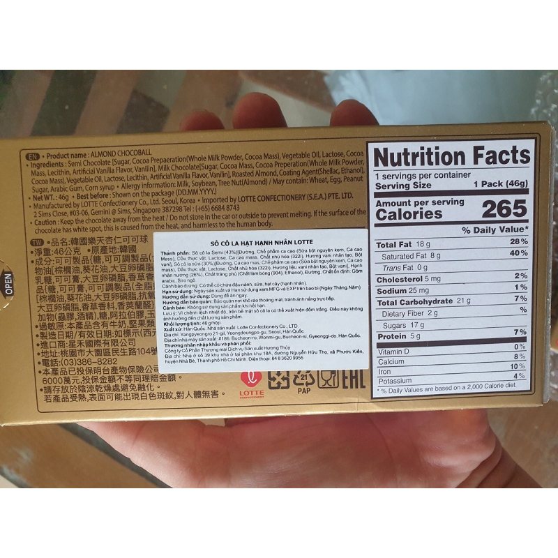 Socola hạnh nhân Lotte Hàn Quốc hộp 46g