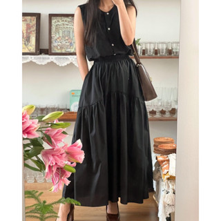 Chân váy dài xoè - đen/trắng/kem