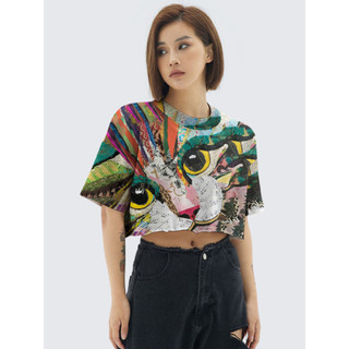 Áo croptop mặt mèo dễ thương phong cách Hàn quốc