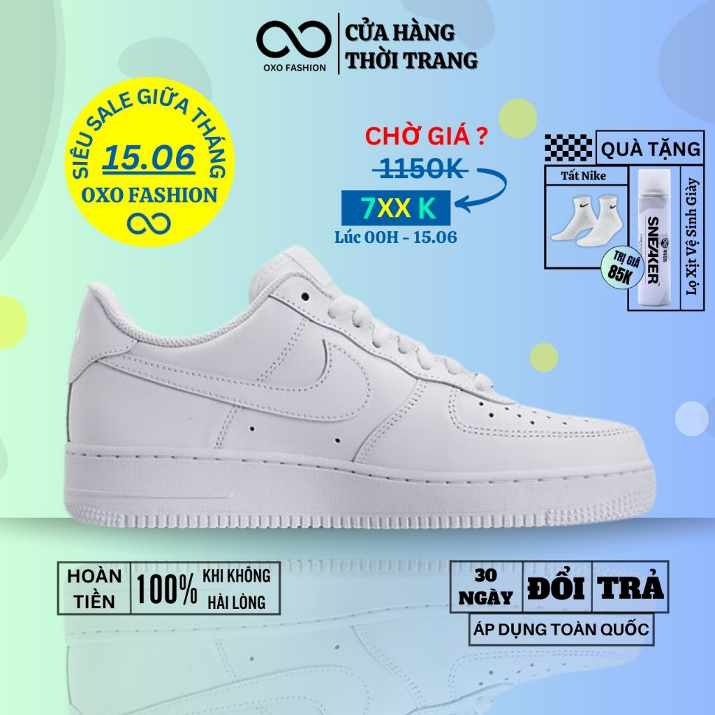 Giày air force 1 trắng thể thao dành cho nam nữ, af1 all white real fullbox OXO FASHION