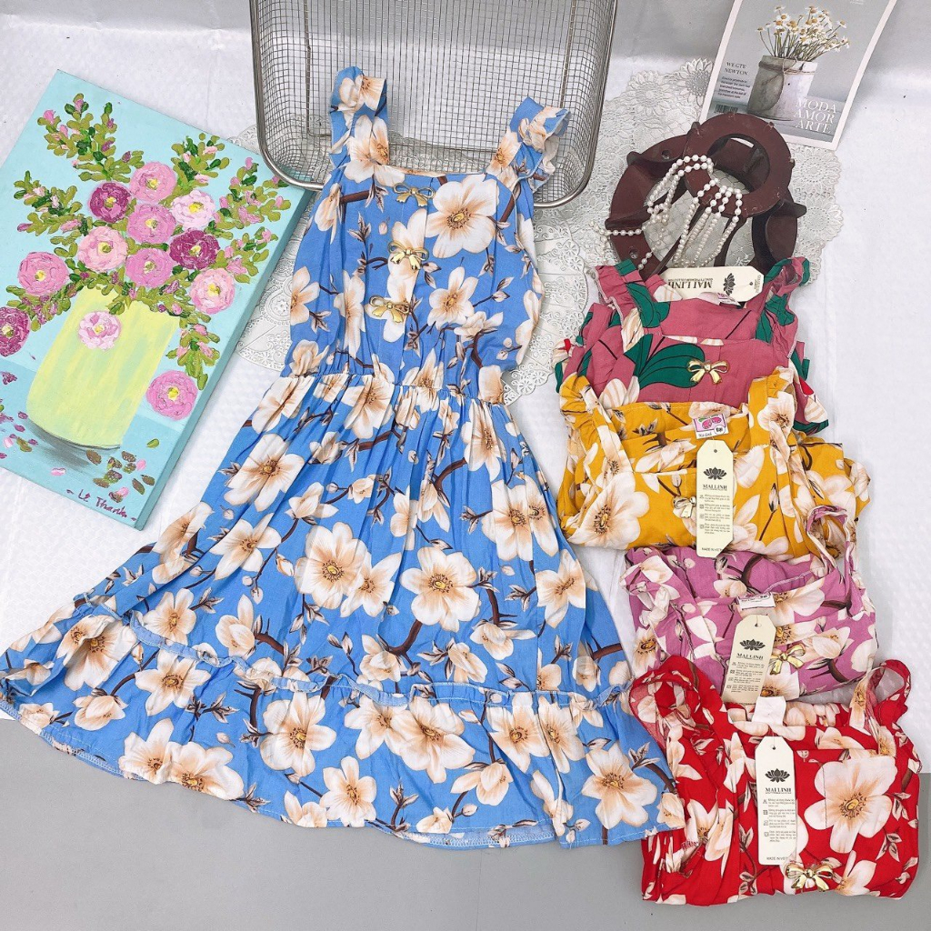 Váy lanh lụa bé gái siêu đại quảng châu xịn xò từ 18-30kg, váy lanh hè cho bé gái