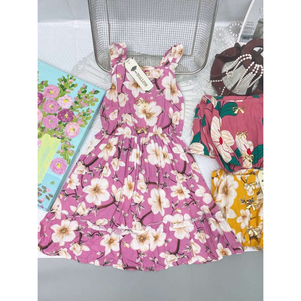 Váy lanh lụa bé gái siêu đại quảng châu xịn xò từ 18-30kg, váy lanh hè cho bé gái