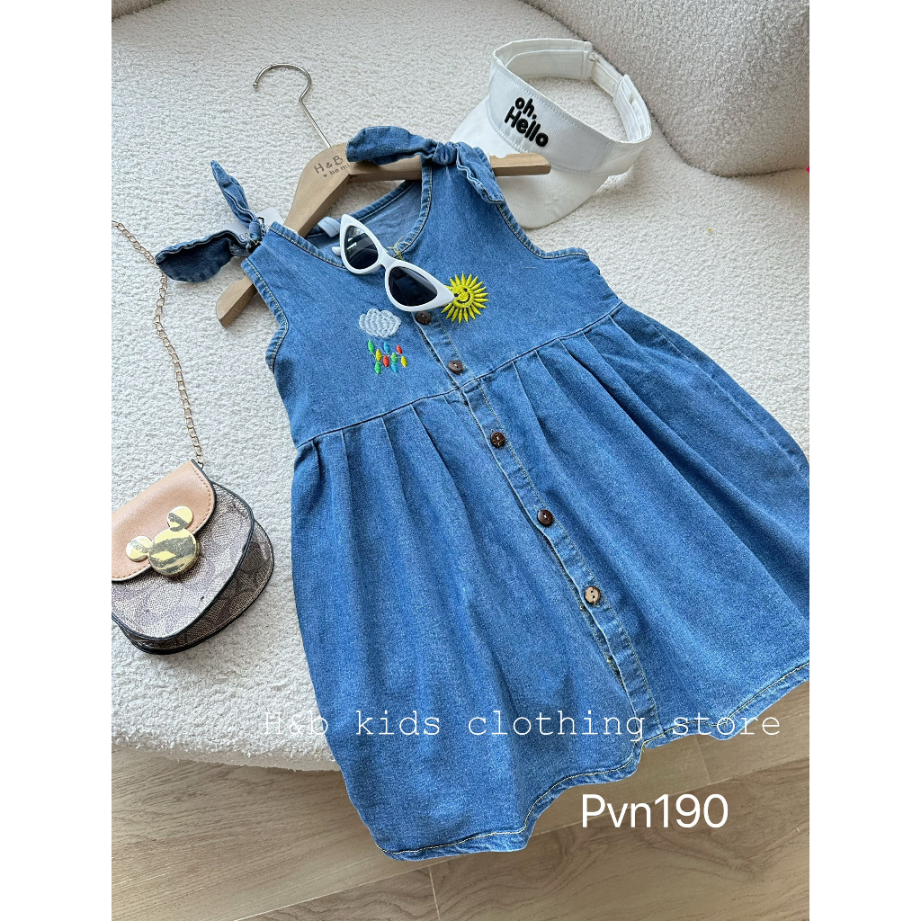 Váy jean baby doll cho bé gái 8-25kg, váy suông bò cho bé gái siêu xinh