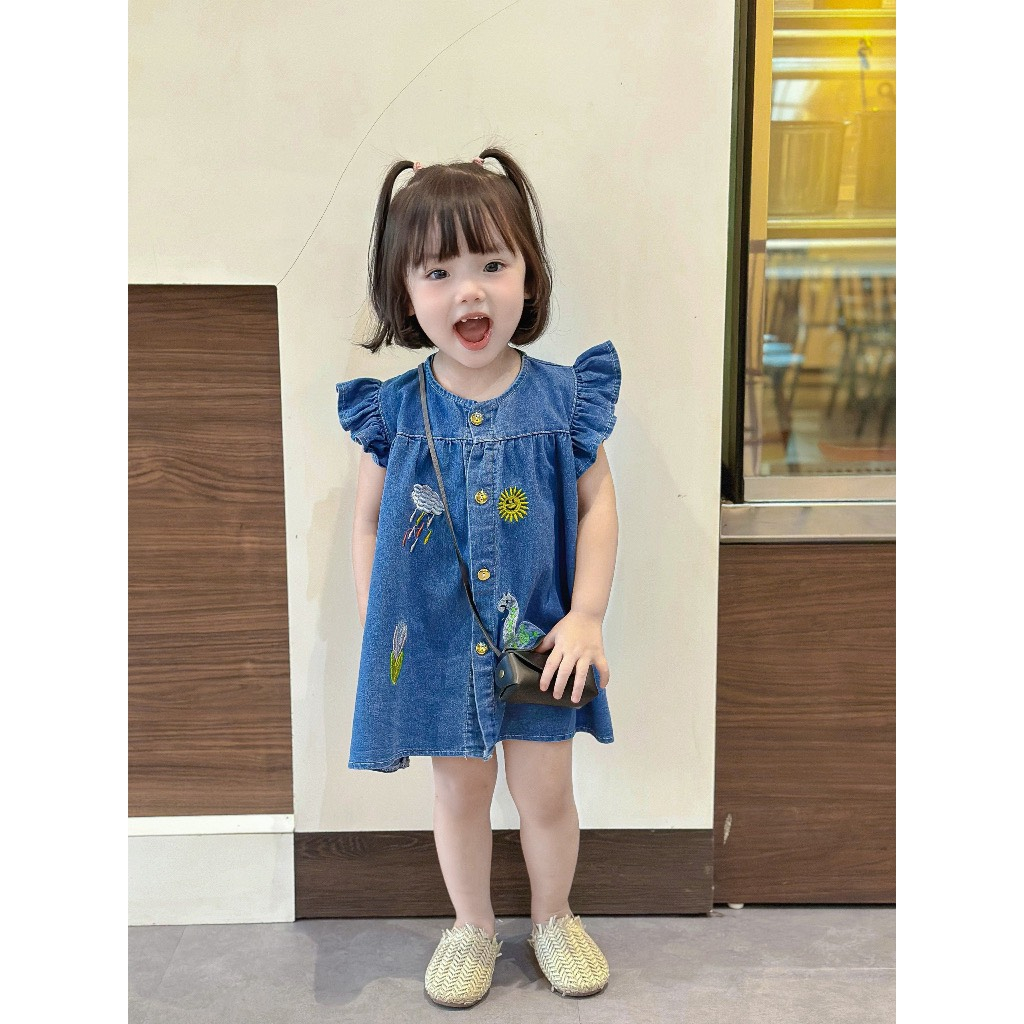 Váy jean baby doll cho bé gái 8-25kg, váy suông bò cho bé gái siêu xinh