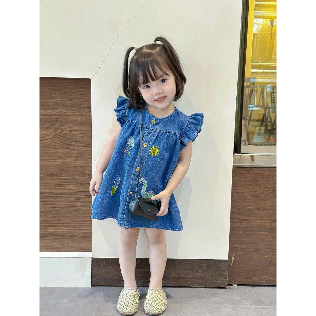 Váy jean baby doll cho bé gái 8-25kg, váy suông bò cho bé gái siêu xinh