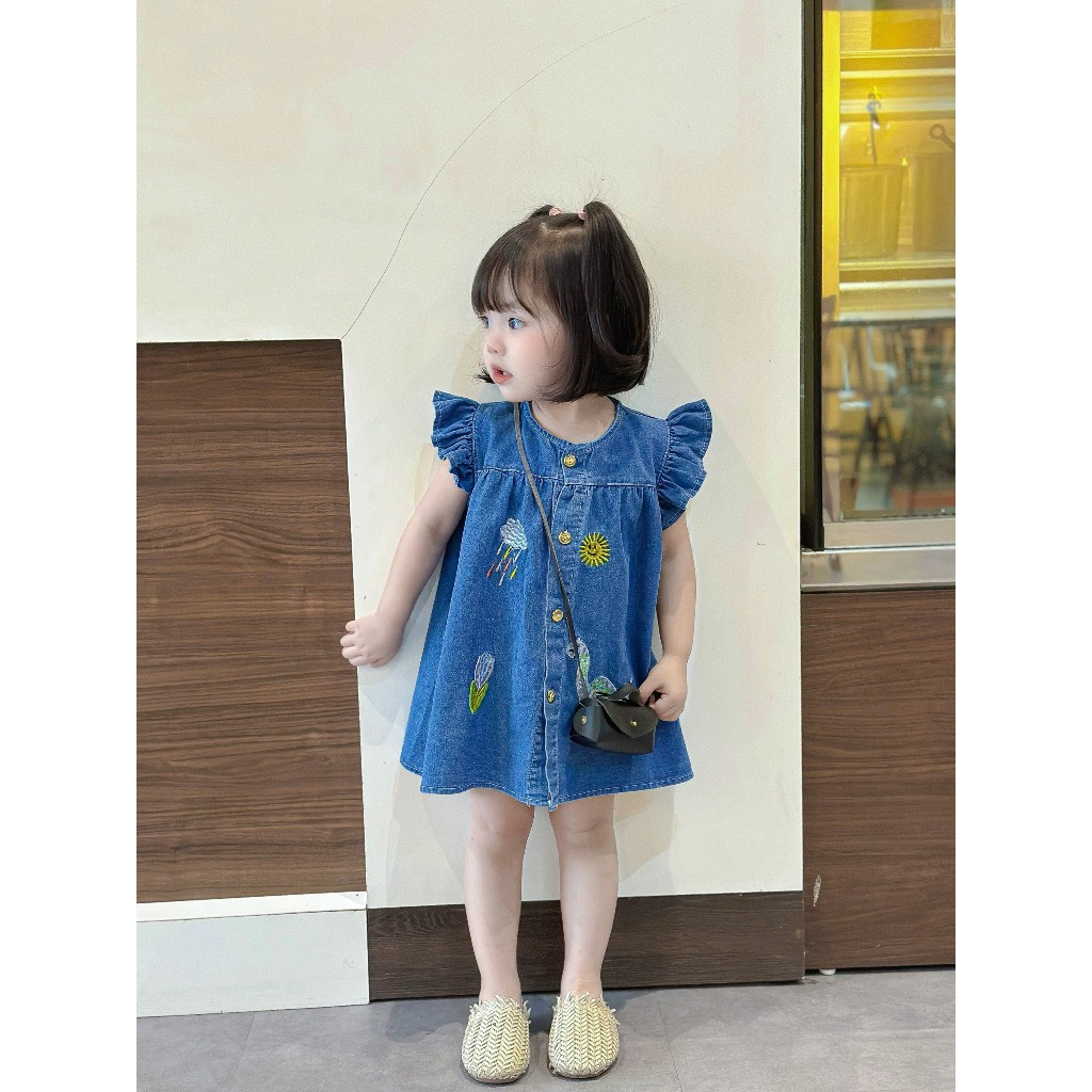 Váy jean baby doll cho bé gái 8-25kg, váy suông bò cho bé gái siêu xinh