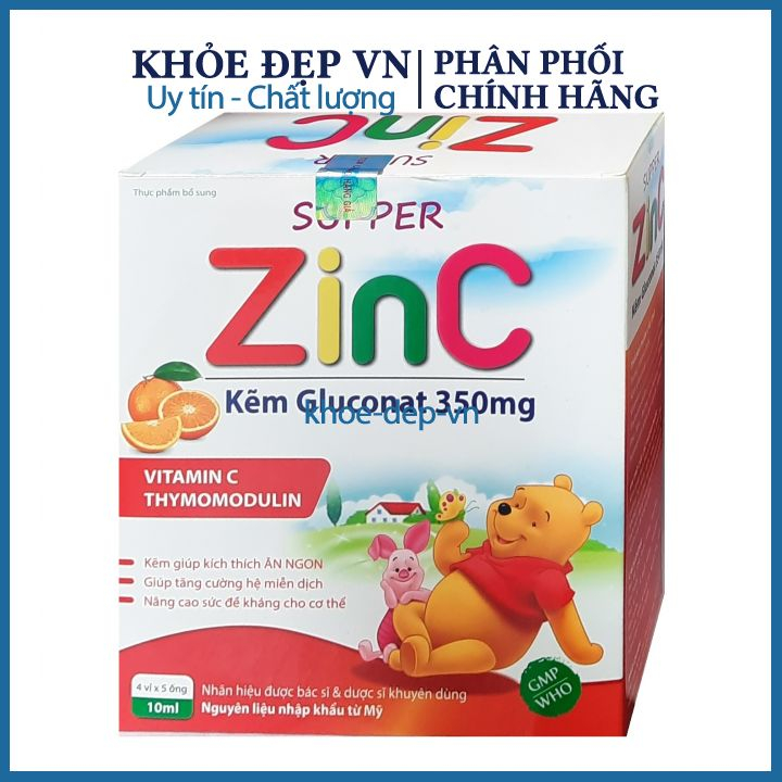 Siro kẽm SUPPER Zinc giúp kích thích ăn ngon, giúp tăng cường hệ miễn dịchhộp 20 ống