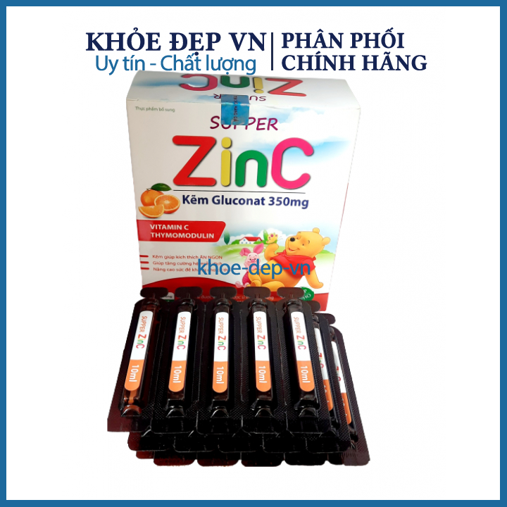 Siro kẽm SUPPER Zinc giúp kích thích ăn ngon, giúp tăng cường hệ miễn dịchhộp 20 ống
