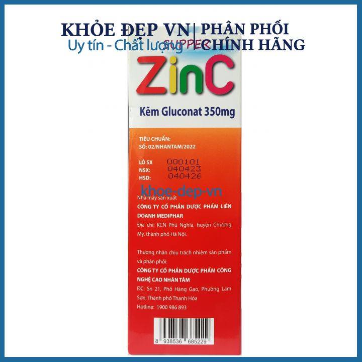 Siro kẽm SUPPER Zinc giúp kích thích ăn ngon, giúp tăng cường hệ miễn dịchhộp 20 ống
