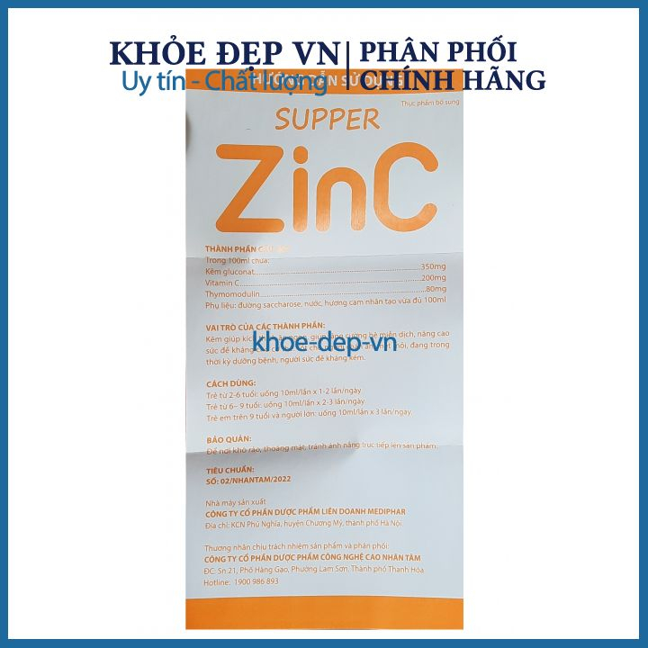 Siro kẽm SUPPER Zinc giúp kích thích ăn ngon, giúp tăng cường hệ miễn dịchhộp 20 ống