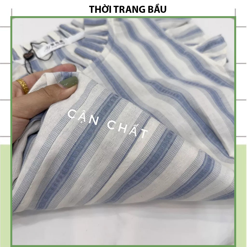 [V376 MẪU XINH] VÁY BẦU MÙA HÈ SIÊU SANG-ĐẦM BẦU KẺ SỌC DÁNG DÀI THIẾT KẾ TAY CÁNH TIÊN XINH XẮN VẢI THÔ MỀM MÁT ĐI BIỂN