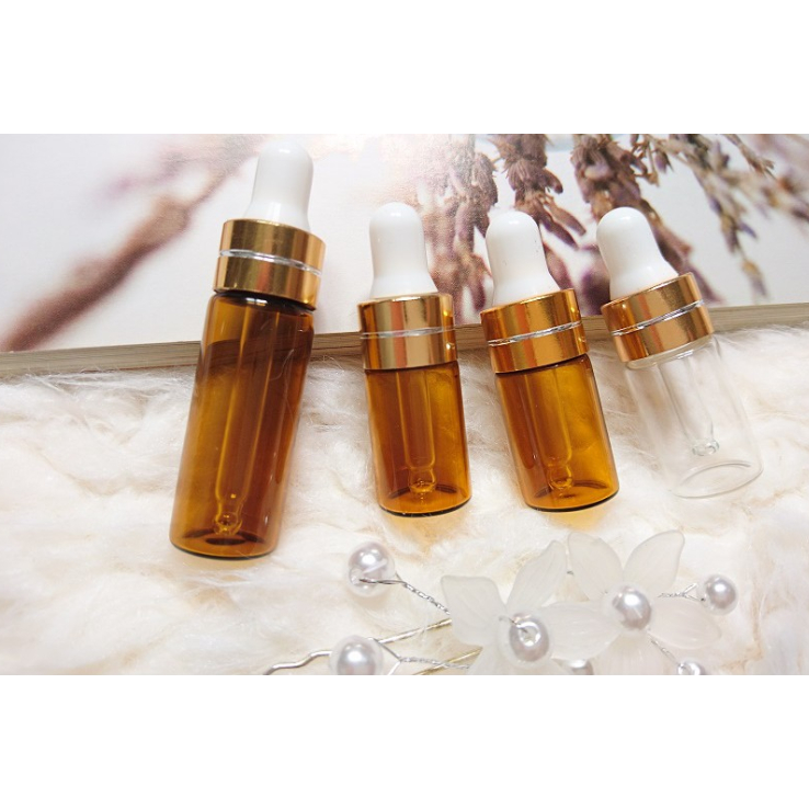 Chai chiết serum 2 3 5ml màu NÂU VÀ TRẮNG mỏng khoen vàng bóp trắng
