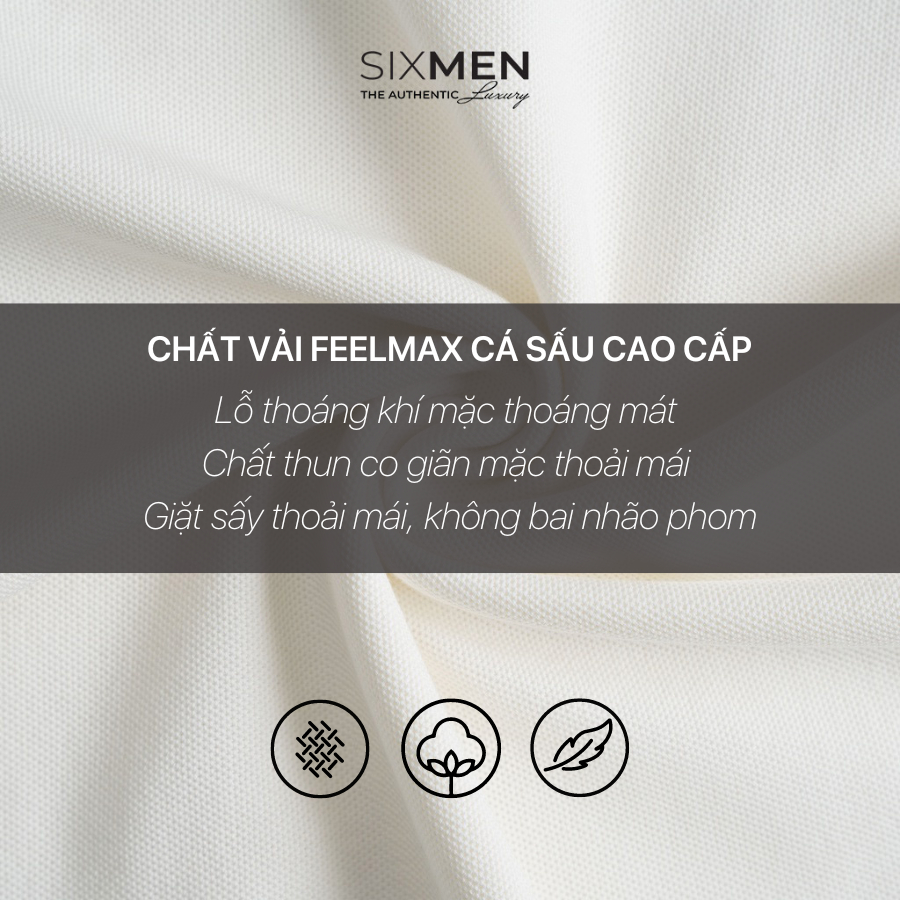 Áo polo nam cao cấp có cổ  SIXMEN 3RIM Eagle - Polo xám lam vải cá sấu cotton CVC thoáng mát
